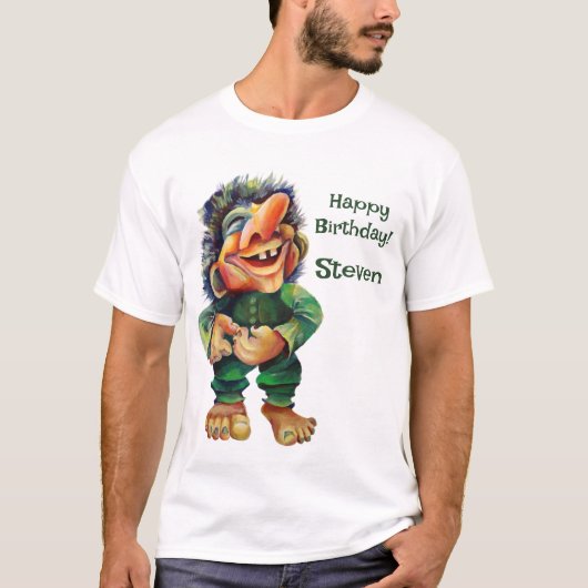 Scandinavische Funny Troll Illustratie Waterverf T-shirt (Voorkant)