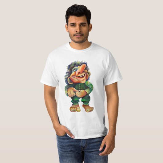 Scandinavische Funny Troll Illustratie Waterverf T-shirt (Voorkant volledig)
