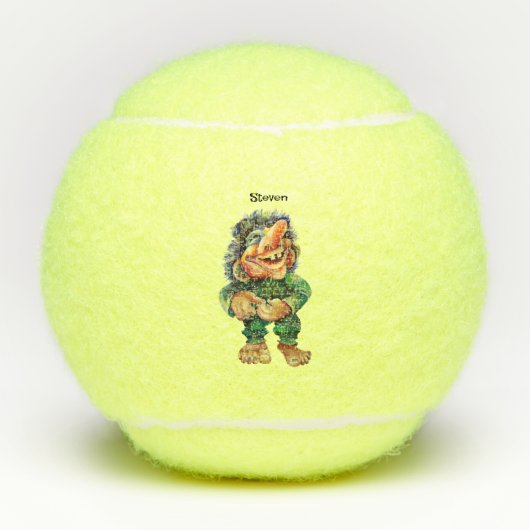 Scandinavische Funny Troll Illustratie Waterverf Tennisballen (Voorkant)