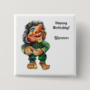 Scandinavische Funny Troll Illustratie Waterverf Vierkante Button 5,1 Cm
