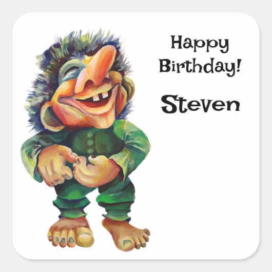 Scandinavische Funny Troll Illustratie Waterverf Vierkante Sticker (Voorkant)