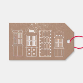 Scandinavische gebouwen op Kraft Gift Label Cadeaulabel