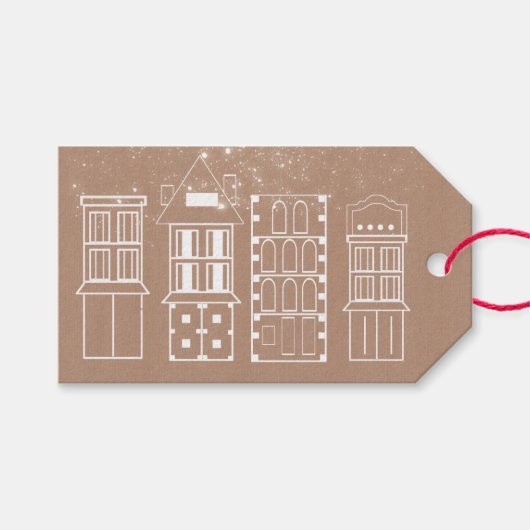 Scandinavische gebouwen op Kraft Gift Label Cadeaulabel (Voorkant (Horizontaal))
