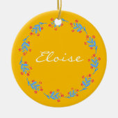 Scandinavische Gele Folk Floral met aangepaste naa Keramisch Ornament (Voorkant)