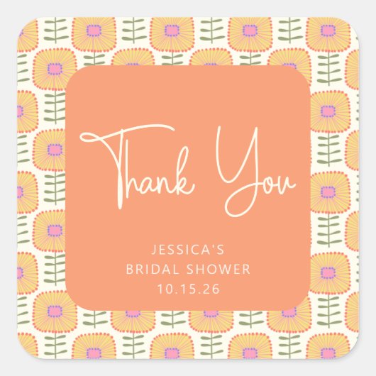 Scandinavische gele Oranje ventilatorschoen Dank u Vierkante Sticker (Voorkant)