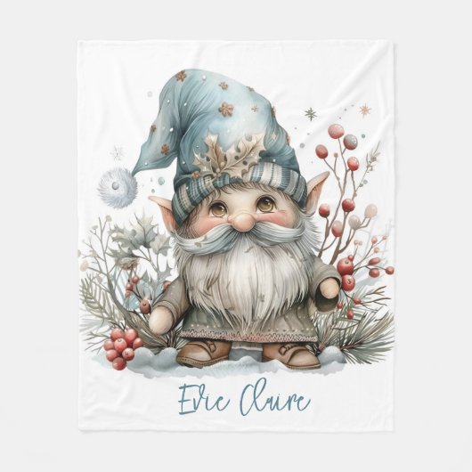 Scandinavische Gnome in Baby Blue Waterverf Fleece Deken (Voorkant)