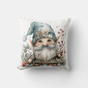 Scandinavische Gnome in Baby Blue Waterverf Kussen
