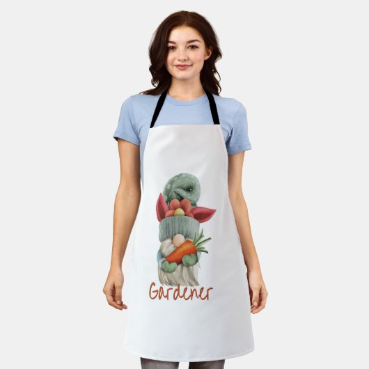 Scandinavische Gnome Tuinier met Wortel en Bloem Schort (Gedragen)