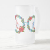 Scandinavische gnomen en skier in kerstkringen matglas bierpul (Voorkant rechts)