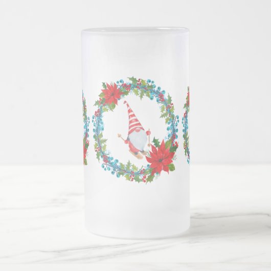 Scandinavische gnomen en skier in kerstkringen matglas bierpul (Center)