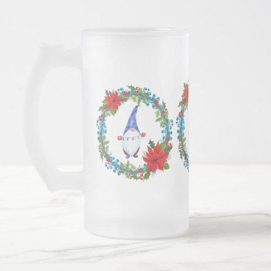 Scandinavische gnomen en skier in kerstkringen matglas bierpul (Links)