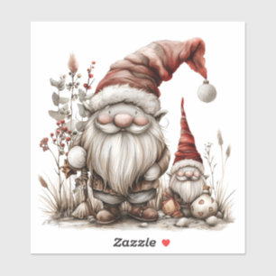 Scandinavische Gnomes Rode Waterverf Santa Kleding Sticker