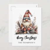 Scandinavische Gnoom Zittend op een Log Feestdagenkaart (Voorkant / Achterkant)
