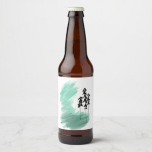 Scandinavische groene boom kunst eenvoudig modern bier etiket