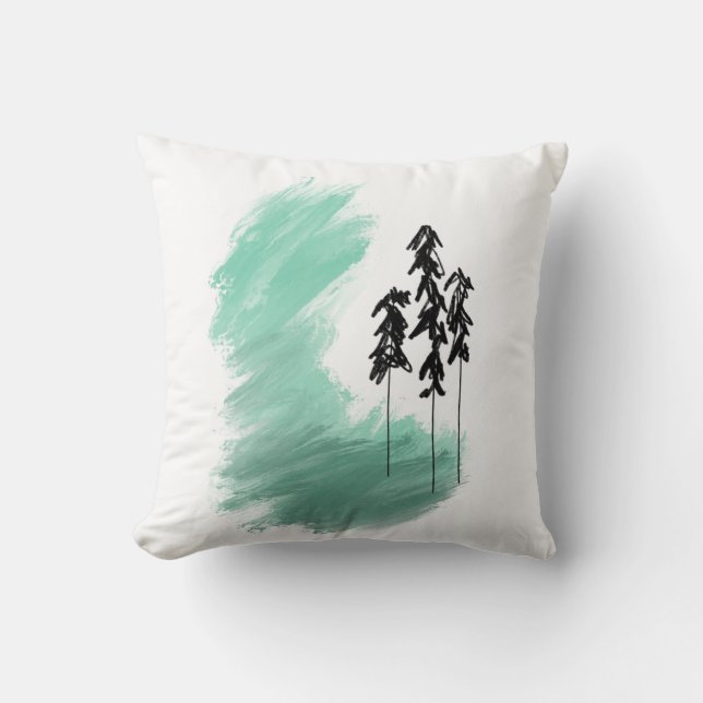 Scandinavische groene boom kunst eenvoudig modern  kussen (Voorkant)