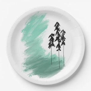 Scandinavische groene boom kunst eenvoudig modern  papieren bordje