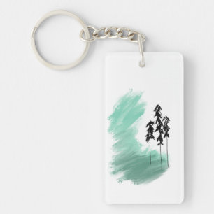 Scandinavische groene boom kunst eenvoudig modern sleutelhanger