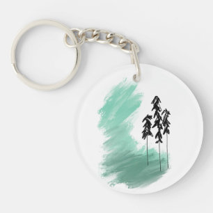 Scandinavische groene boom kunst eenvoudig modern sleutelhanger