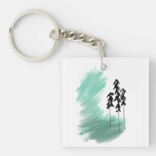Scandinavische groene boom kunst eenvoudig modern sleutelhanger