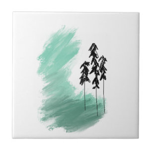 Scandinavische groene boom kunst eenvoudig modern tegeltje