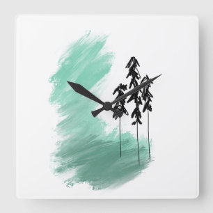 Scandinavische groene boom kunst eenvoudig modern vierkante klok