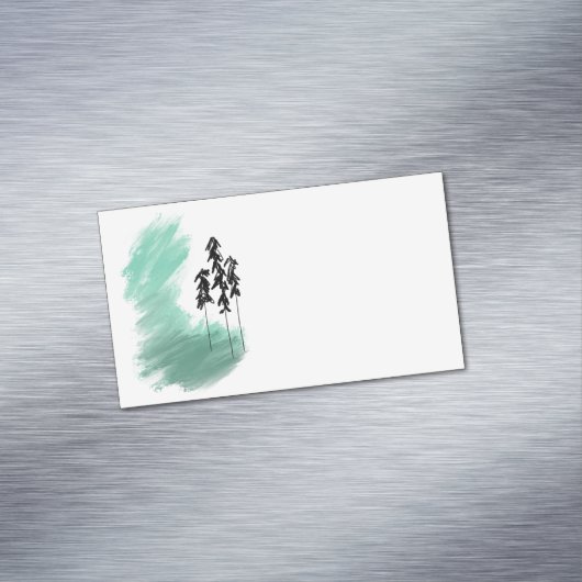Scandinavische groene boomkunst eenvoudige moderne magnetisch visitekaartje (Voorbeeld)