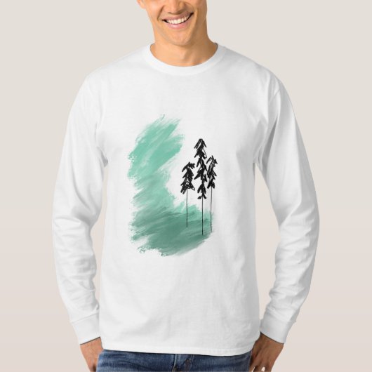 Scandinavische groene boomkunst eenvoudige moderne t-shirt (Voorkant)