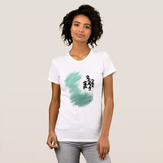 Scandinavische groene boomkunst eenvoudige moderne t-shirt (Voorkant volledig)
