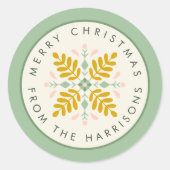 Scandinavische groene en gouden kerstkrans ronde sticker (Voorkant)