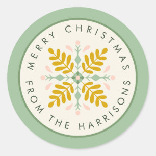 Scandinavische groene en gouden kerstkrans ronde sticker