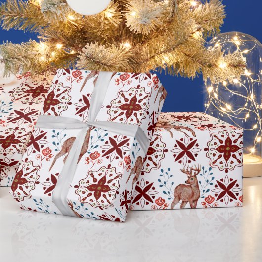Scandinavische herten en caleidoscoop patroon cadeaupapier (Feestdagen)