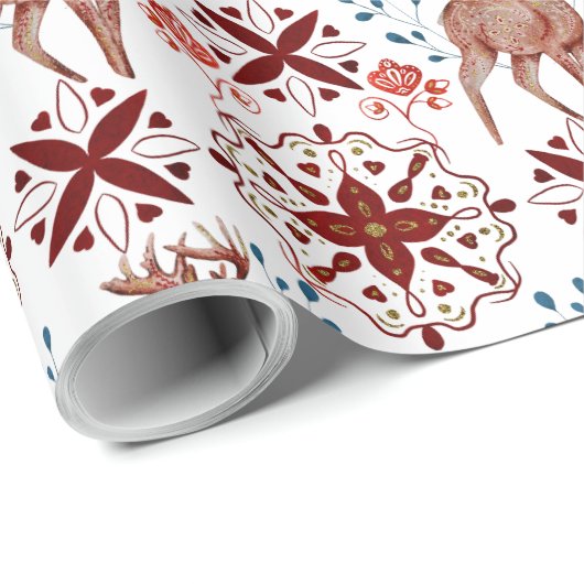Scandinavische herten en caleidoscoop patroon cadeaupapier (Rol Hoek)