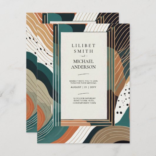 Scandinavische Japandi bruiloft Abstract groen bru Kaart (Voorkant / Achterkant)