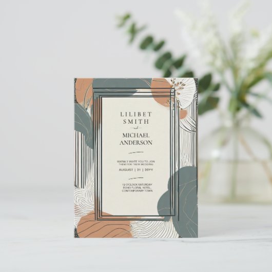 Scandinavische Japandi bruiloft Abstract Sage Brow Kaart (Staand voorkant)