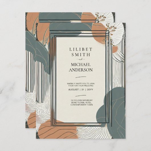 Scandinavische Japandi bruiloft Abstract Sage Brow Kaart (Voorkant / Achterkant)