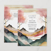 Scandinavische Japandi bruiloft Abstracte Natuur Kaart (Voorkant / Achterkant)