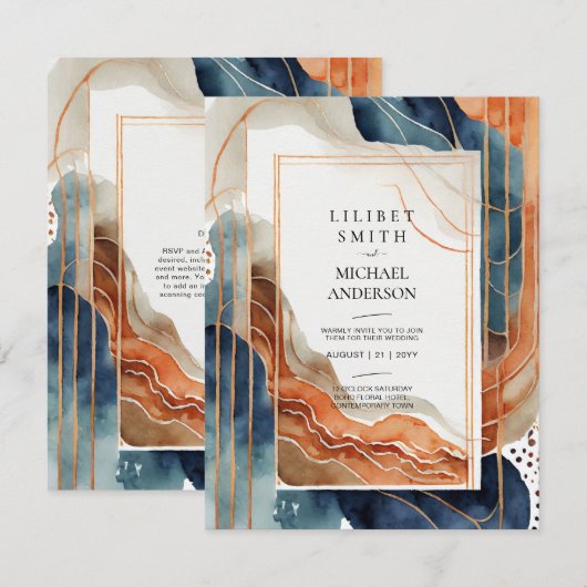 Scandinavische Japandi bruiloft Abstracte Natuur Kaart (Voorkant / Achterkant)