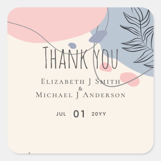 Scandinavische Japandi Modern Abstract Bruiloft Vierkante Sticker (Voorkant)