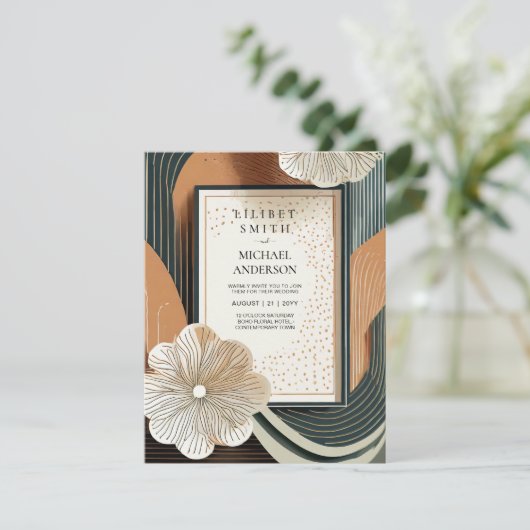 Scandinavische Japandi Trouw Abstract Teal Bruin Kaart (Staand voorkant)