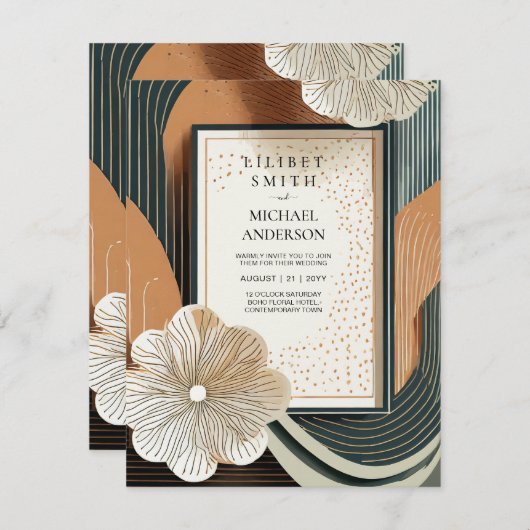 Scandinavische Japandi Trouw Abstract Teal Bruin Kaart (Voorkant / Achterkant)