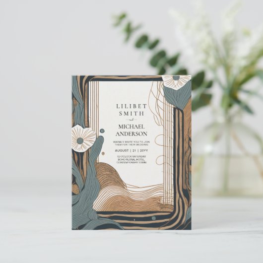 Scandinavische Japandi Trouw Abstract Teal Bruin Kaart (Staand voorkant)