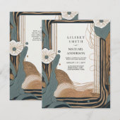 Scandinavische Japandi Trouw Abstract Teal Bruin Kaart (Voorkant / Achterkant)