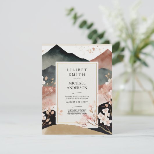 Scandinavische Japandi Trouwthema Kersenbloesem Kaart (Staand voorkant)