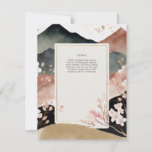 Scandinavische Japandi Trouwthema Kersenbloesem Kaart (Achterkant)