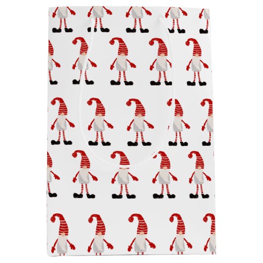 Scandinavische Kabouter Rood Wit Grijs Kerst Patro Medium Cadeauzakje (Voorkant)