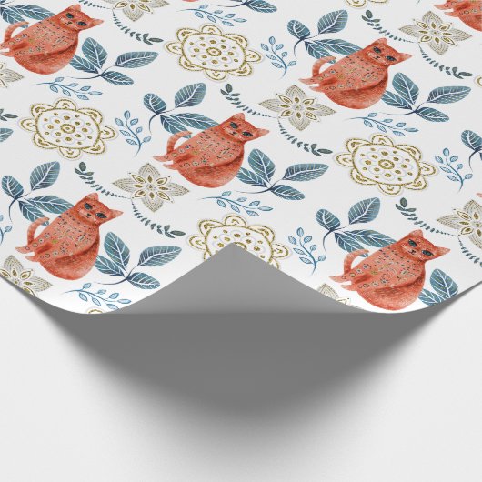 Scandinavische kat en caleidoscoop patroon cadeaupapier (Hoek)