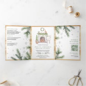 Scandinavische kerst alles in één QR-code bruiloft Drieluik Uitnodiging (Binnen)