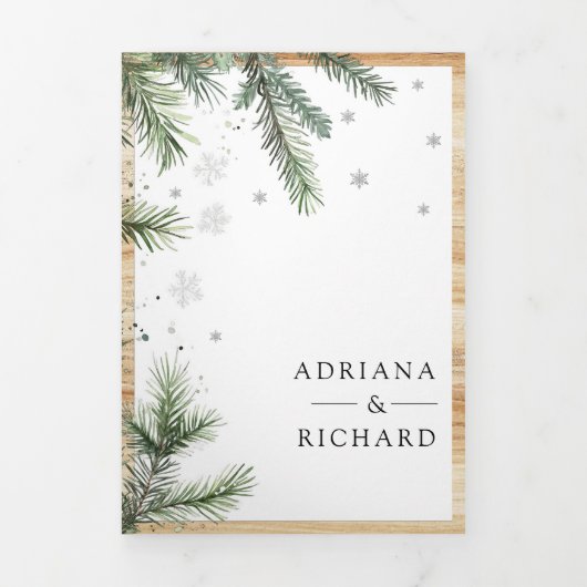 Scandinavische kerst alles in één QR-code bruiloft Drieluik Uitnodiging (Cover)