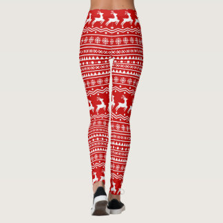 Scandinavische Kerst Rendier Sneeuwvlokken Rood Leggings