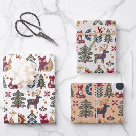Scandinavische kerst rendieren Woodland Animals Inpakpapier Vel
